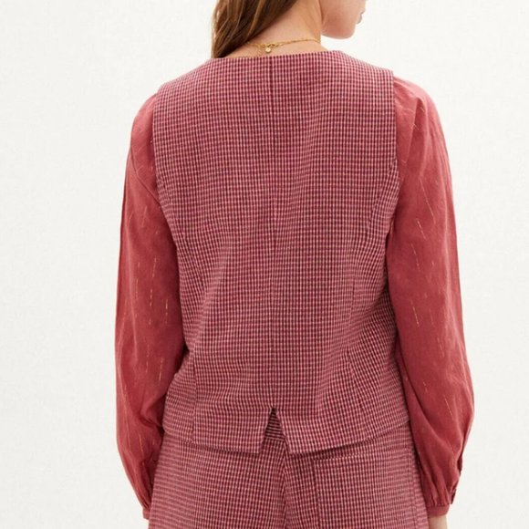 Women's Red Button Down Shirt - Picture 4 of 4